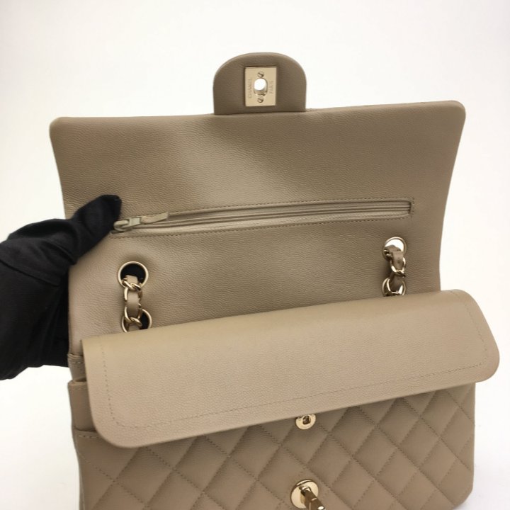 Chanel Classic Flap Medium Beige Caviar LGHW - Luxe Du Jour