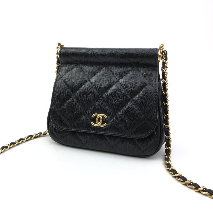 Chanel Clutch With Chain Micro 22K Black Caviar GHW - Luxe