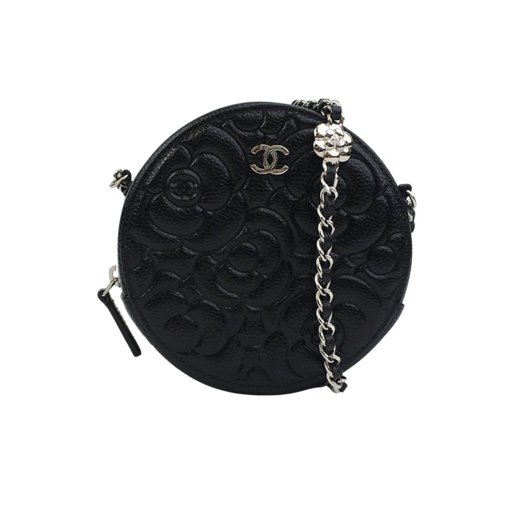 Chanel Camellia Round Chain Clutch Black Caviar - Luxe Du Jour