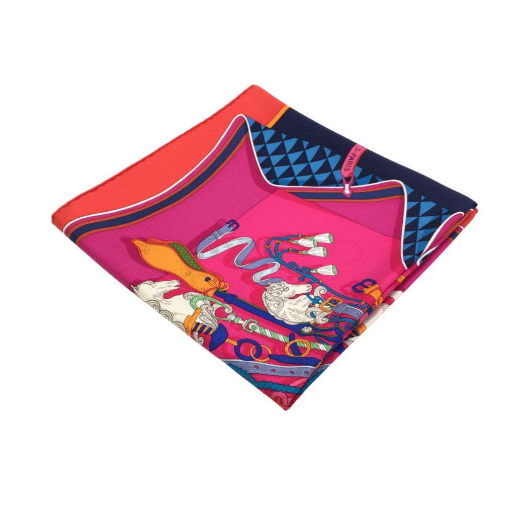 Foulard HERMÈS En Soie - 35 Avec Boîte - Excellent état - Couleur Bleu