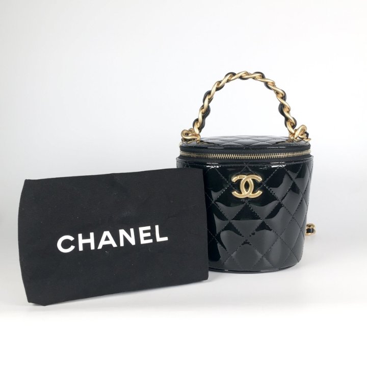 Chanel Top Handle Vanity Bucket Black Patent - Luxe Du Jour