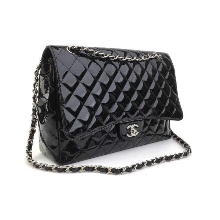 【ヴィンテージ】Rank:S☆Chanel Black Series16 Maxi Flap Bag CHANEL Vintage Black Classic Maxi Jumbo Single Flap XL Logo