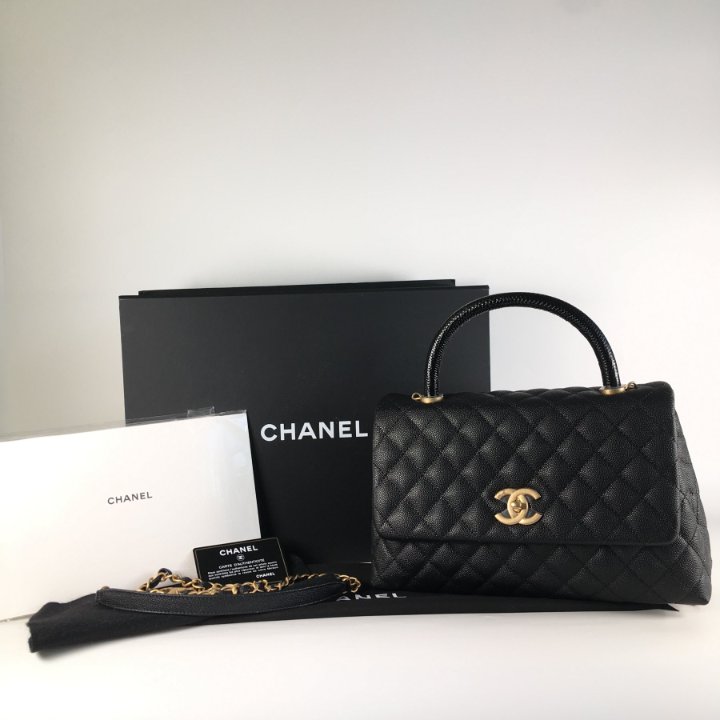 Chanel Coco Handle Black Medium Caviar w/ Lizard - Luxe Du Jour