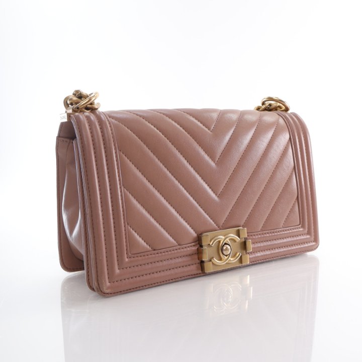 Chanel Boy Bag Old Medium Taupe Lambskin Luxe Du Jour