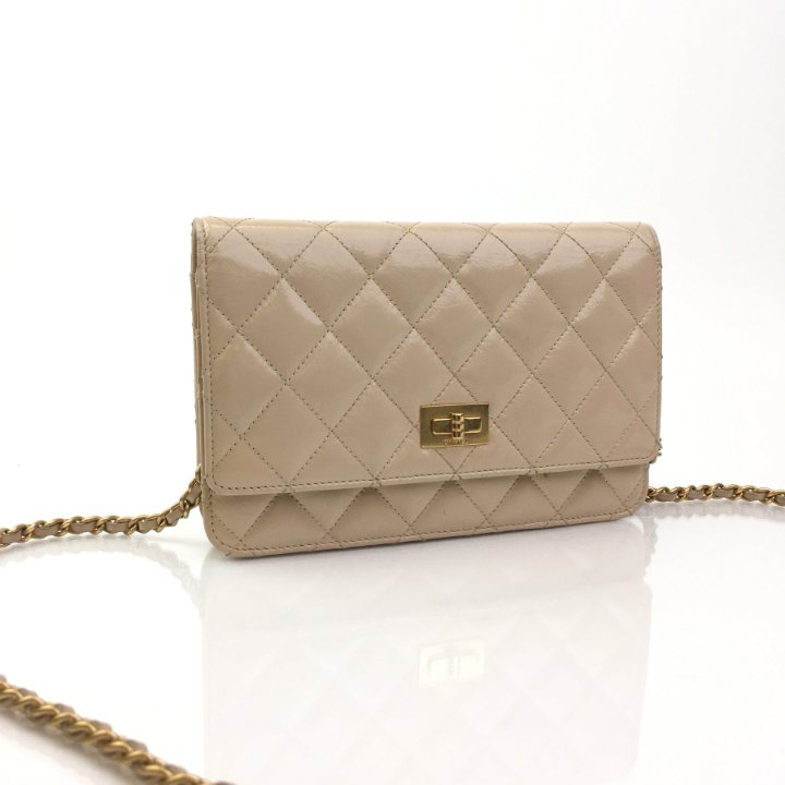 Chanel Beige Patent Reissue Wallet On Chain (WOC) - Luxe Du Jour