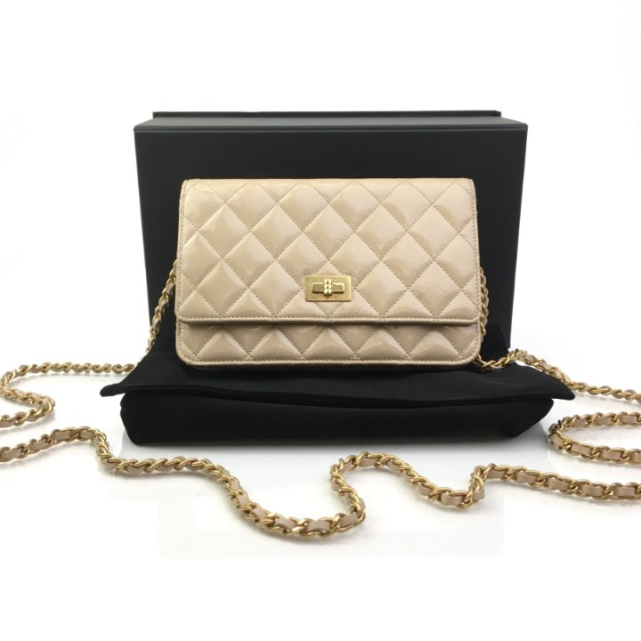 Chanel Beige Patent Reissue Wallet On Chain (WOC) - Luxe Du Jour