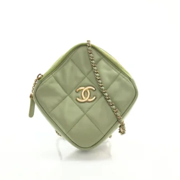 Chanel Green Lambskin Diamond Clutch