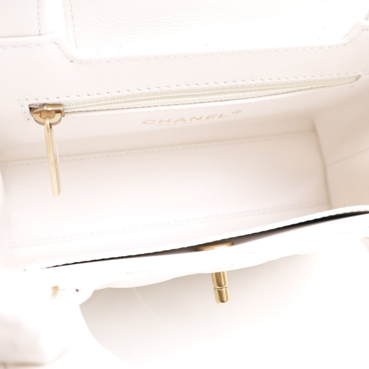 Chanel Kelly Shopping Bag Small White Calfskin Aged Gold