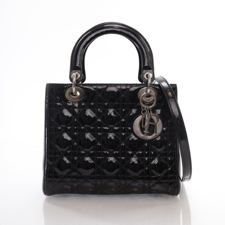 【ヴィンテージ】RankS☆Dior Black Anselm Lady Medium バック Christian Dior Limited Edition Matte Black Cannage Quilted