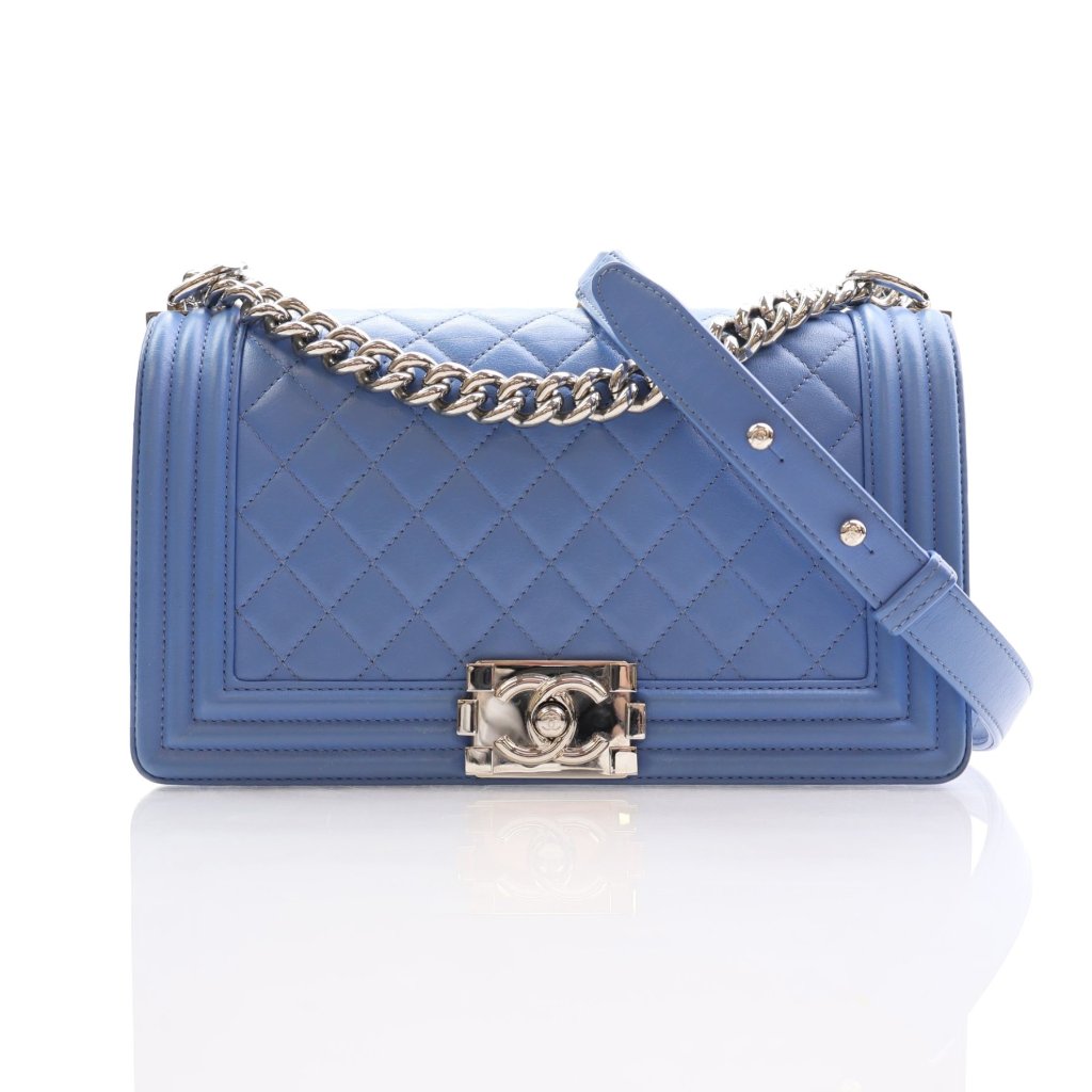 Chanel Boy Bag Old Medium Blue Lambskin - Luxe Du Jour