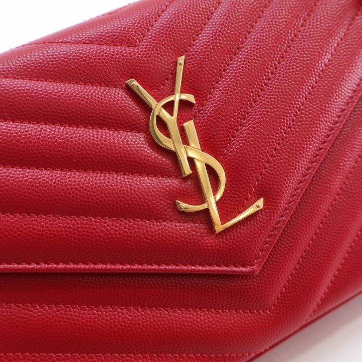 VIP【送料関税込】Saint Laurent CASSANDRE WALLET ON CHAIN Cassandre patent leather wallet on chain in burgundy - Saint