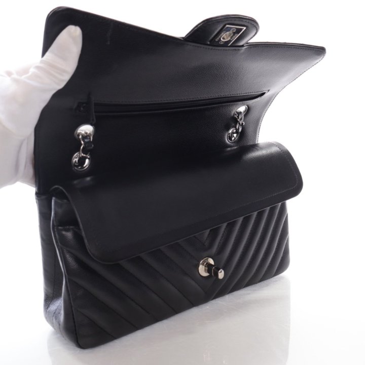 Chanel Chevron Classic Flap Medium Black Caviar Luxe Du Jour