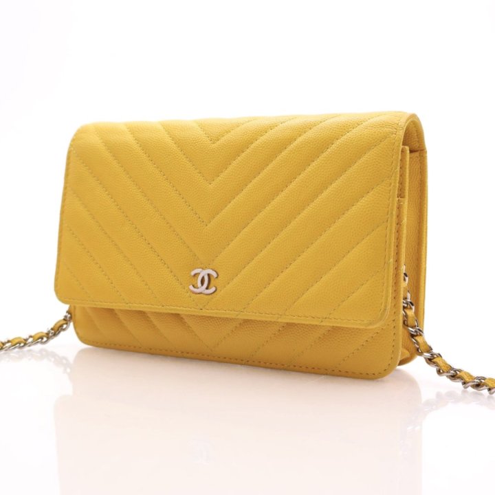 ★you a use★ Wonder wallet Caviar yellow Gold/Silver Chanel Caviar Quilted Filigree Flap Card Holder Yellow