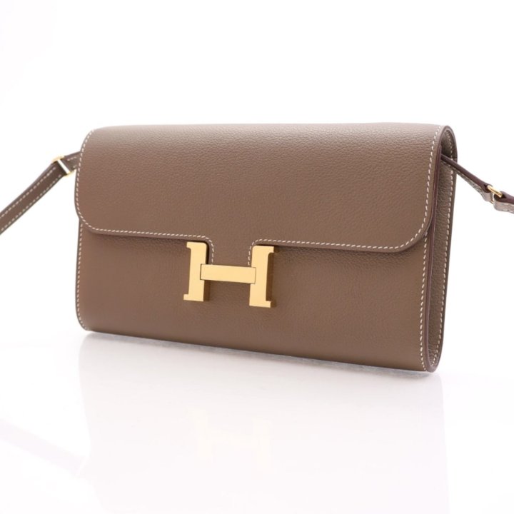 オシャレポシェット{HERMES} Pochette Glenan To Go Etoupe/Gold 新作*HERMES*Pochette Glenan To Go レザーポシェットバッグ