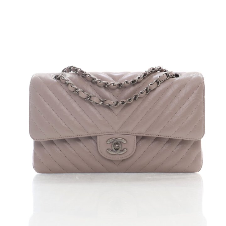 Chanel Chevron Classic Flap Medium Grey Calfskin Luxe Du Jour