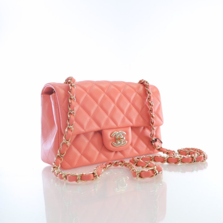 Chanel Mini Rose Pink Lambskin Rectangular Classic Flap Bag Luxe