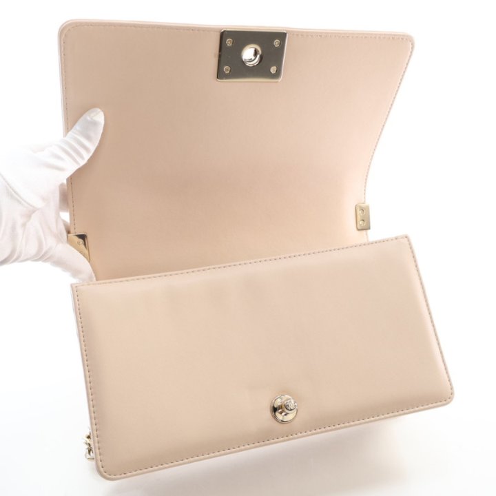 Chanel Medium Beige Lambskin Boy Bag - Luxe Du Jour