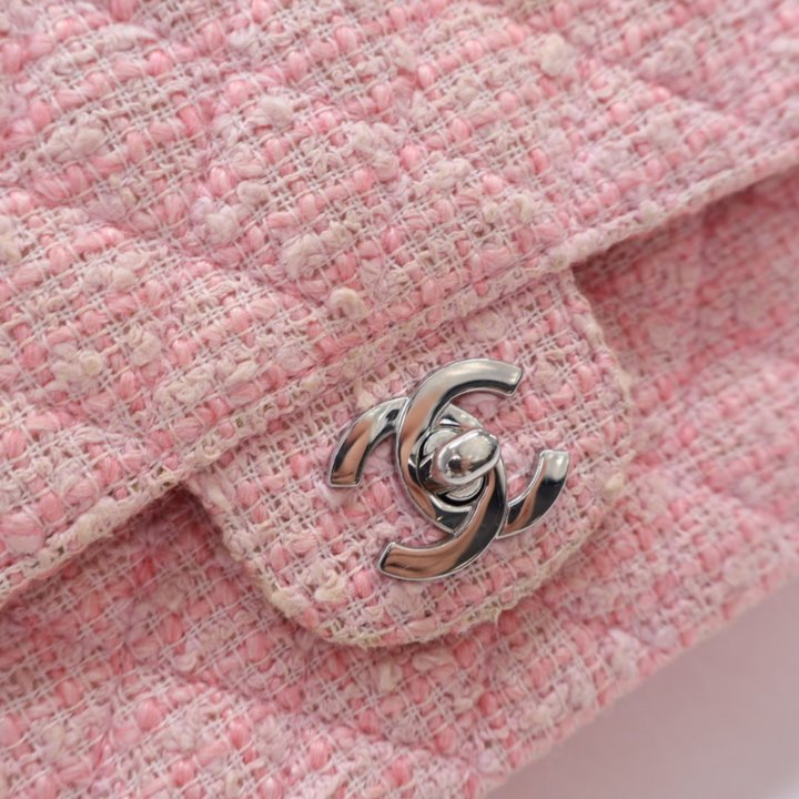Chanel Medium Pink Tweed Classic Double Flap Bag - Luxe Du Jour
