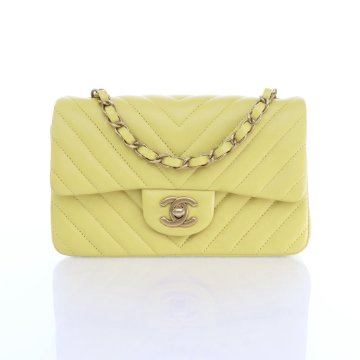 Chanel Mini Lime Lambskin Chevron Rectangular Classic Flap Bag