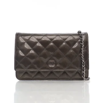 Chanel Grey Striated Patent Wallet On Chain (WOC)