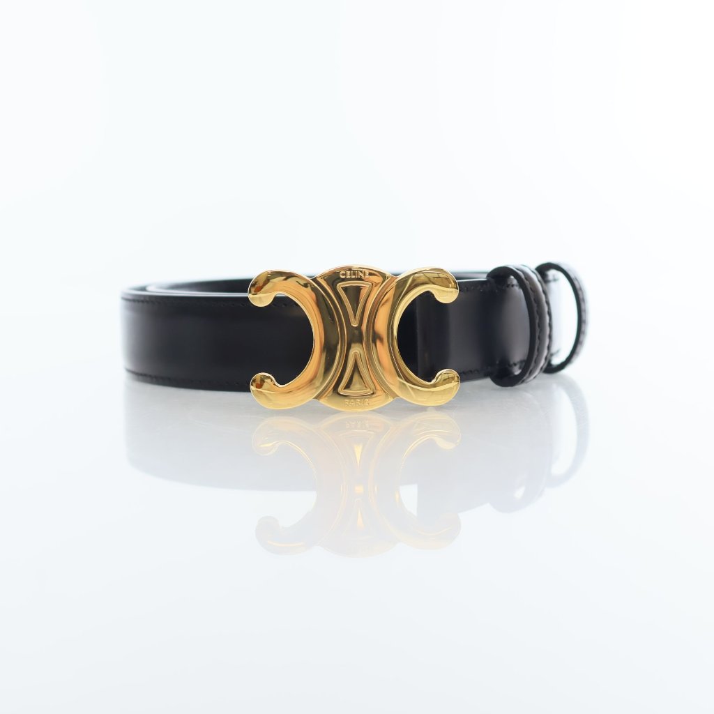 【関税&送料込】Celine Celine Belt Small 18MM Triomphe Belt in Taurillon Leather - BLACK | CELINE
