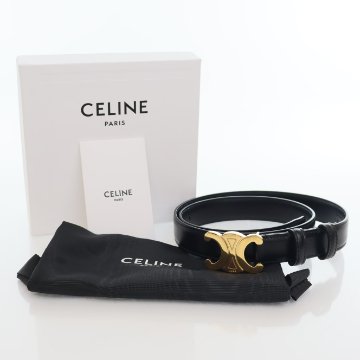 【関税&送料込】Celine Celine Belt Auth CELINE Triomphe belt leather 95 Used Black Women Japan