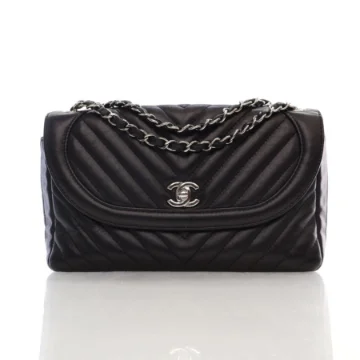 Chanel Round Chevron Seasonal Flap Black Calfskin