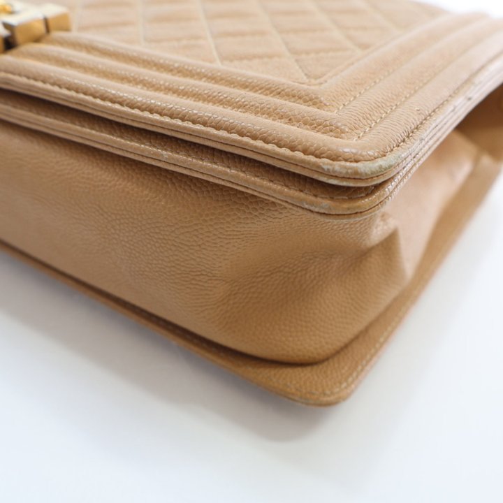 Chanel Boy Bag New Medium Dark Beige Caviar - Luxe Du Jour
