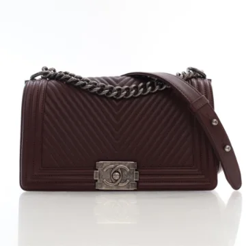 Chanel Chevron Boy Bag Old Medium Burgundy Calfskin