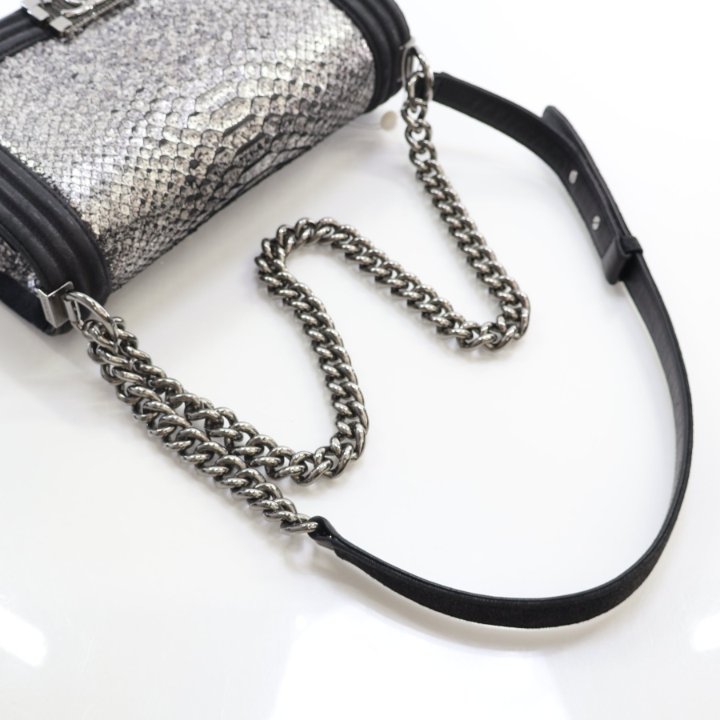 Chanel Boy Bag Medium Silver Python - Luxe Du Jour