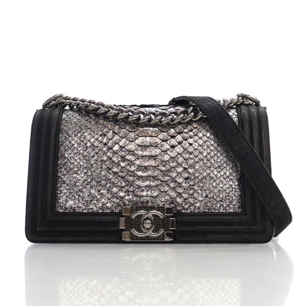 Chanel Boy Bag Medium Silver Python - Luxe Du Jour