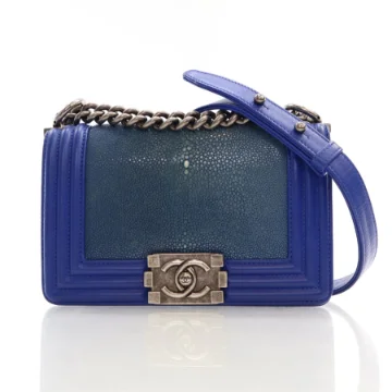Chanel Boy Bag Small Blue Stingray