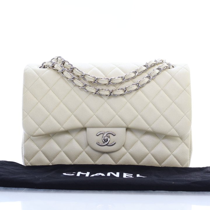 Chanel Classic Flap Jumbo Iridescent White Caviar - Luxe Du Jour