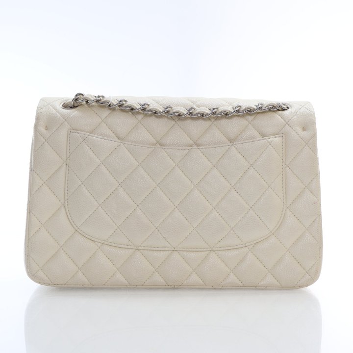 Chanel Classic Flap Jumbo Iridescent White Caviar - Luxe Du Jour