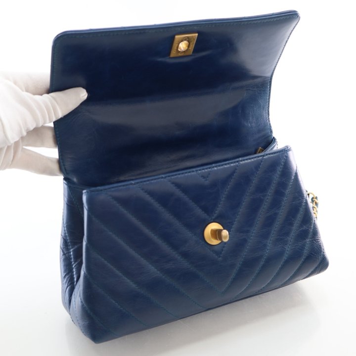 Chanel Chevron Coco Handle Small Blue Calfskin - Luxe Du Jour
