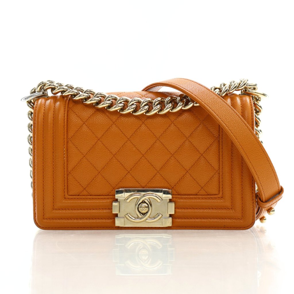 【ヴィンテージ】Rank:S☆Chanel Blush Caramel Boy Small Bag Chanel Small Boy Bag Caramel Caviar Light Gold Hardware