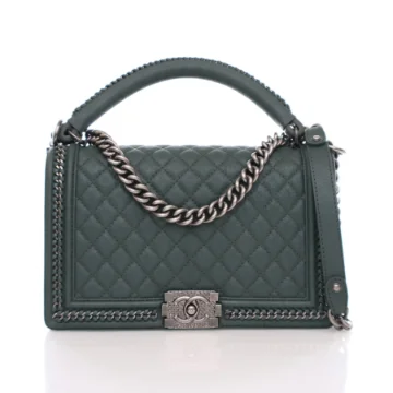 Chanel Boy Bag Top Handle Large Green Calfskin