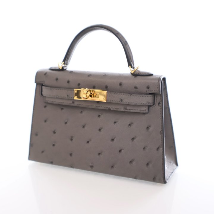 Hermes Mini Kelly 20 Graphite Ostrich Luxe Du Jour