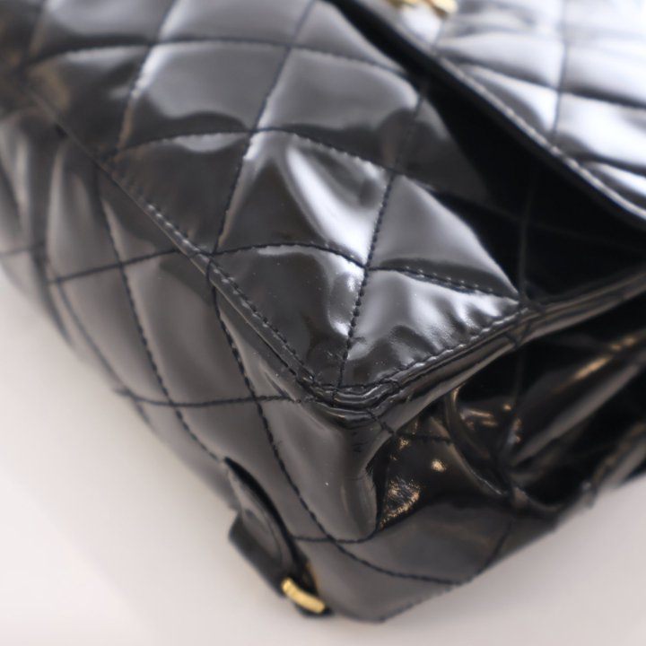 Vintage Quilted Black Patent Leather CC Backpack Chanel Patent Leather Quilted Backpack Classic Vintage  main image 4
