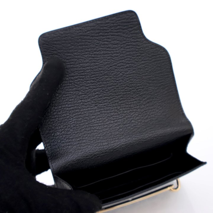 Hermes Noir Chevre Mysore Roulis Slim Wallet - Luxe Du Jour