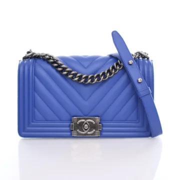 Chanel Chevron Boy Bag Old Medium Blue Calfskin
