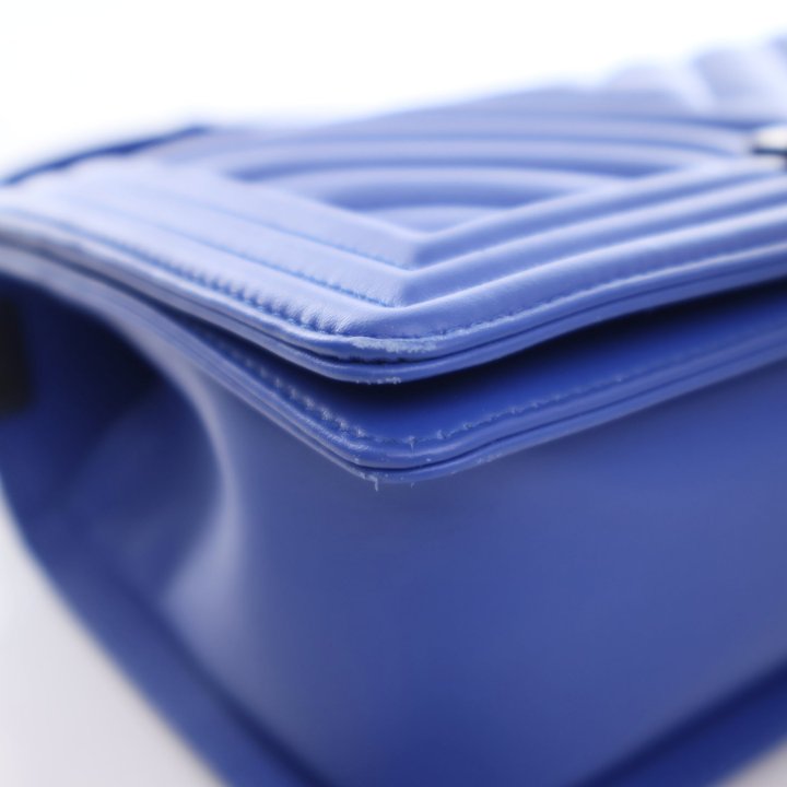 Chanel Medium Blue Calfskin Chevron Boy Bag - Luxe Du Jour