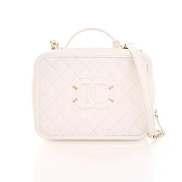 Chanel Filigree Vanity Case Large White Caviar