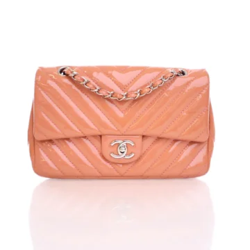 Chanel Medium Pink Patent Chevron Classic Single Flap Bag