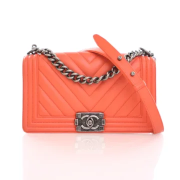 Chanel Medium Orange Lambskin Chevron Boy Bag