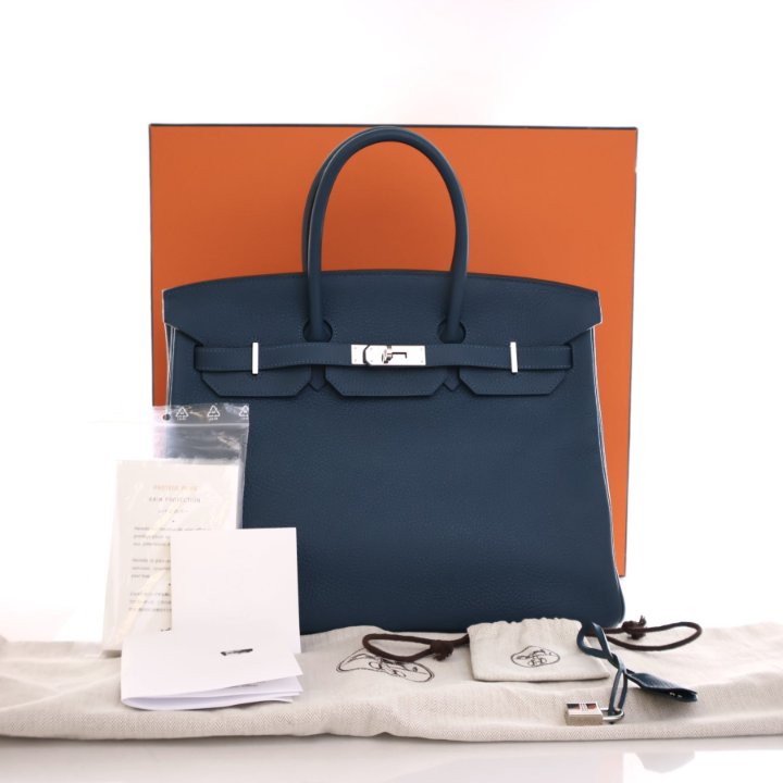 Colvert Birkin 25 Blue Hermes Birkin 35 Colvert Togo Blue Silver Handbag Luxe Du Jour
