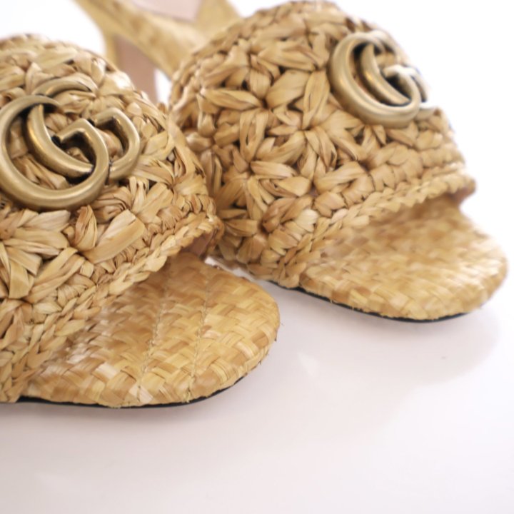Gucci GG Marmont Raffia Sandals Sz 37 Luxe Du Jour