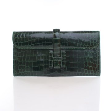 Hermes Jige Clutch Vert Emerald Crocodile - Luxe Du Jour