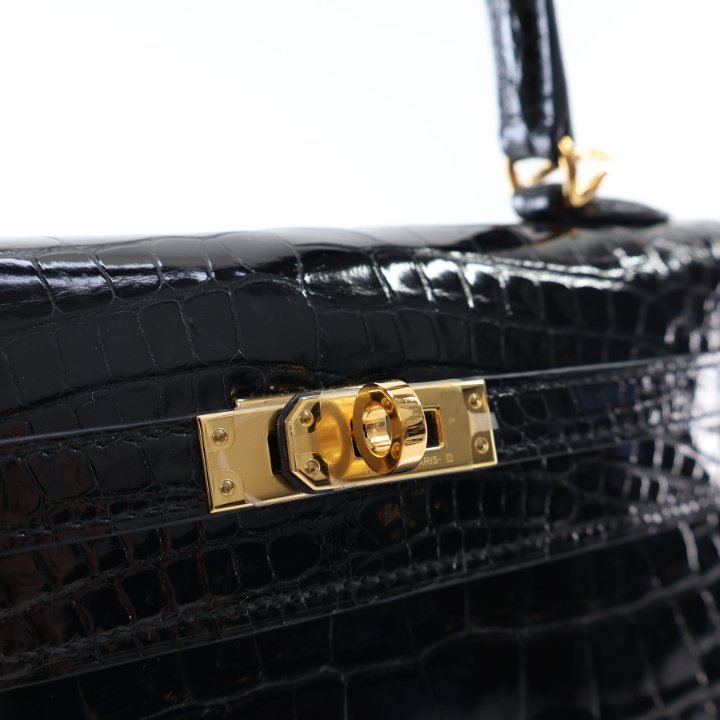 Hermes Kelly 25 Black Shiny Alligator - Luxe Du Jour
