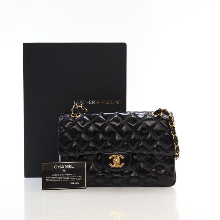 Chanel Vintage Small Black Patent Double Sided Flap Bag